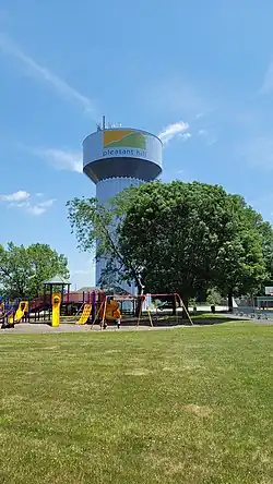 Pleasant Hill's water tower, with the city logo