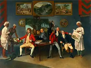 Johann Zoffany specialised in group portraits, often "conversation pieces" with gentle narrative content, and spent some years in India. c. 1786.