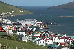 Vágur and Vágsfjørður, view to the harbour towards east.