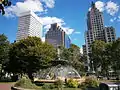 View of the Providence skyline from the park.