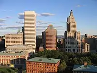 View over Kennedy Plaza. The old Union Station buildings are visible in the foreground.