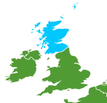 A map of the United Kingdom area, with Scotland colored