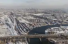 Crossing the Passaic and rail lines upstream of Point-No-Point Bridge