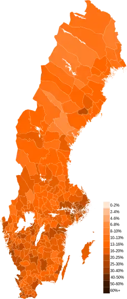 Map results for the Moderate Party (M)