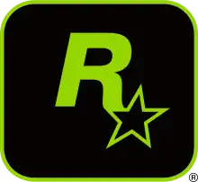 A capital "R" in green has a five-pointed, black star with a green outline appended to its lower-right end. They lay on a black square with a green outline and rounded corners.