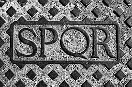 Manhole cover in Rome with SPQR inscription