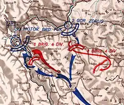 map showing the ground assault on Drvar by the 92nd Motorised Regiment Kampfgruppe