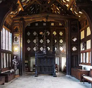 The spere and moveable screen at Rufford Old Hall, Lancashire, although more elaborate than that at Penarth Fawr, gives some idea of the original arrangement.