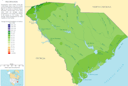 Image 9A map of the average annual precipitation in South Carolina (from South Carolina)