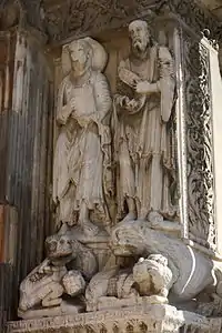 Statues of Saint Paul and Saint Jacob on the portal of Abbey of Saint-Gilles