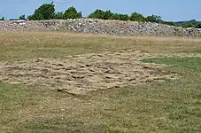 Sandby Borg toward northwest, marks of excavations seen in the middle