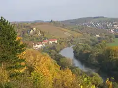 The Schweinfurt Main Bendwith village and castle Mainbergand vineyards