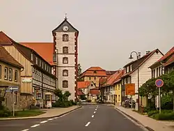 Center of the village with the church tower