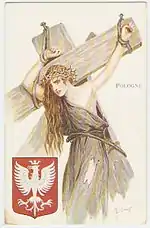 Allegory of Poland (1914–1918), postcard by Sergey Solomko