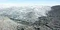 The edge of the Greenland icesheet seen from the road scarp ruin