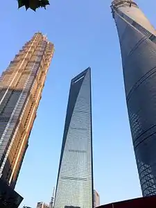 The SWFC, Jin Mao Tower, and the Shanghai Tower near completion in January 2014.