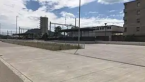 Covered shelters on platform