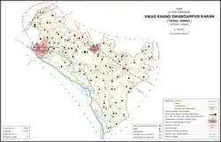 Map showing Magarwara (#274) in Sikandarpur Karan CD block