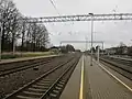 Railway tracks in the direction of Krustpils, where the power line ends very soon