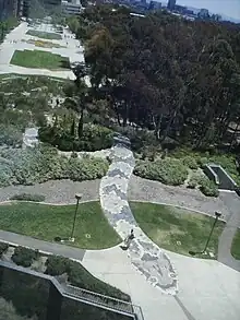 Image of the Snake Path taken from one of the upper floors in Geisel Library.