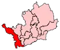 A medium sized constituency. It is long and thin in shape, stretching from the northwest to the southwest of the county.