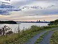 Shoreline trail with Boston skyline