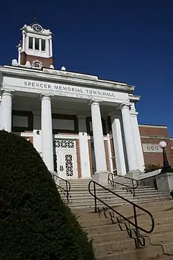 Spencer's Memorial Town Hall, on Main Street at Maple Street.