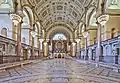 Interior view looking north of Great Hall, the floor, designed by Cockerell, executed by Mintons has about 30,000 tiles