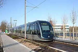 Tram in tram stop