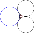 The 7 circles of this Steiner chain (black) are externally tangent to both given circles (red and blue), which lie outside one another.