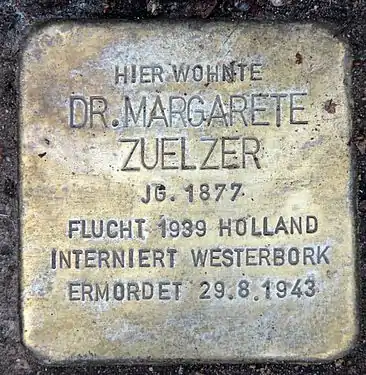 Stolperstein for Margarete Zuelzer, Eichkampstr 108 Berlin