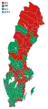 Votes by municipality. The municipalities are the color of the party that got the most votes within the coalition that won relative majority.