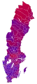 Votes by municipality as a scale from red/Left-wing bloc to blue/Centre-right bloc.