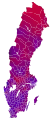 Votes by municipality as a scale from red/Left-wing bloc to blue/Centre-right bloc.