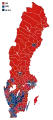 Votes by municipality. The municipalities are the color of the party that got the most votes within the coalition that won relative majority.