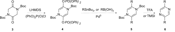 Synthesis of dihydropyrazines and pyrazines from 2,5-diketopiperazines via enol phosphates