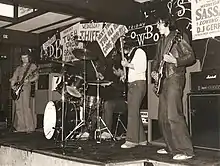 George Junor, Bob White, Micky Tickton and Tony Miles of TUSH at the Spreadeagle Public House 1977. Photo by Bert Turner