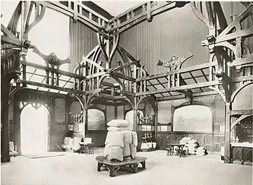 Wooden structure by Georges Hobé [fr] in the Hall of the Great Cultures during the exhibition