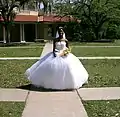 New Orleans bride wearing a strapless, sleeveless gown, 2006