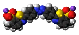 Ball-and-stick model of the titan yellow molecule, sodium salt