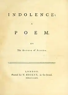 Title page of Dorothea Celesia's Indolence-1772