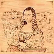 Pyrography artwork of the Mona Lisa by Párvusz