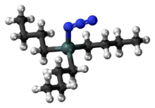 Ball-and-stick model of the butyltin trichloride molecule