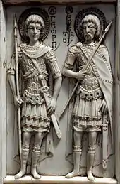 Right leaf, top panel: Saint George and Saint Eustace