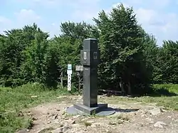 Border stone on the tripoint of Poland (right of photograph), Slovakia, and Ukraine (left)