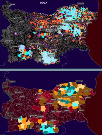 Distribution of Turks according to the 1992 census