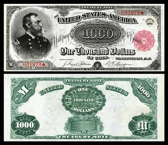 $1,000 Treasury note (1890–91), Series 1891, Fr.379c, depicting George Meade.