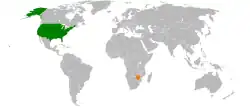 Map indicating locations of USA and Zimbabwe