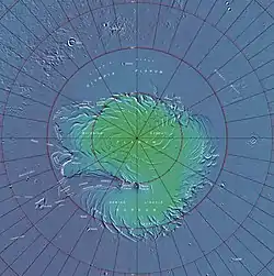 USGS map showing the location of Abalos Mensa in Planum Boreum. The prime meridian is at the bottom of the map. Abalos Mensa is shown on left, between longitude 279.342°E to 290.52°E (69.48°W – 80.66°W).