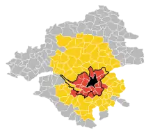 Map of Loire-Atlantique with Nantes and its urban area highlighted